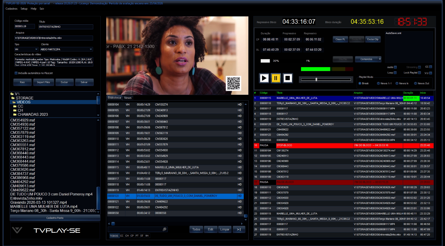 Captura de tela da interface do TVPLAY SE em operação
